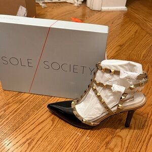 Sole Society Black Heels with Gold Studs